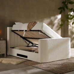 Wilton White Boucle Ottoman TV Bed 21 Wilton White Boucle Ottoman TV Bed -Daals Store JAH 015 ECRU BOU scene2
