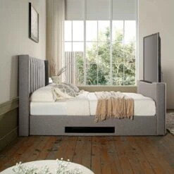 Wilton Grey Fabric Ottoman TV Bed -Daals Store JAH 015 GREY FAB scene1