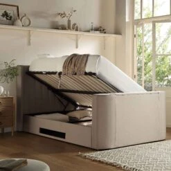 Wilton Warm Stone Fabric Ottoman TV Bed -Daals Store JAH 015 SAND FAB scene2