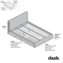 Hampstead Taupe Boucle Curved Bed With 4-Drawer Storage -Daals Store JAH 016 4DRAWER CHART