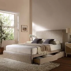 Hampstead Taupe Boucle Curved Bed With 4-Drawer Storage