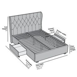 Weston Buttoned Wing Back Upholstered 2-Drawer Storage Bed (Grey Fabric) -Daals Store JAH 03 CHART