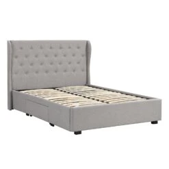 Weston Buttoned Wing Back Upholstered 2-Drawer Storage Bed (Grey Fabric) -Daals Store JAH 03 GREYFAB WB1