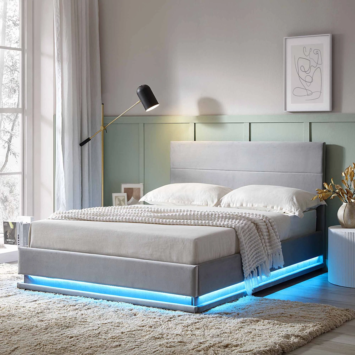 Buxton End Opening Ottoman Storage Bed Frame With Multi-colour LED Light Strip (Light Grey Velvet) 1 Buxton End Opening Ottoman Storage Bed Frame With Multi-colour LED Light Strip (Light Grey Velvet)