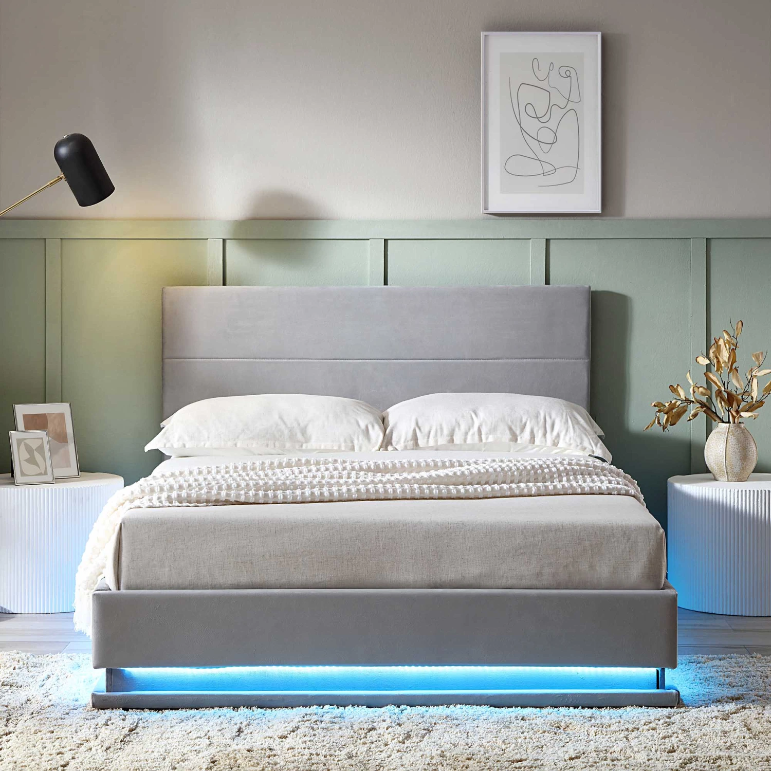 Buxton End Opening Ottoman Storage Bed Frame With Multi-colour LED Light Strip (Light Grey Velvet) 2 Buxton End Opening Ottoman Storage Bed Frame With Multi-colour LED Light Strip (Light Grey Velvet) - Image 2