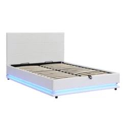 Buxton Faux Leather End Opening Ottoman Storage Bed Frame With Muti-colour LED Light Strip (White PU) 13 Buxton Faux Leather End Opening Ottoman Storage Bed Frame With Muti-colour LED Light Strip (White PU) -Daals Store JAH 04 WHITEPU LEDCHANGE GIF