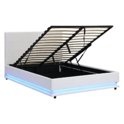 Buxton Faux Leather End Opening Ottoman Storage Bed Frame With Muti-colour LED Light Strip (White PU) 16 Buxton Faux Leather End Opening Ottoman Storage Bed Frame With Muti-colour LED Light Strip (White PU) -Daals Store JAH 04 WHITEPU WB2