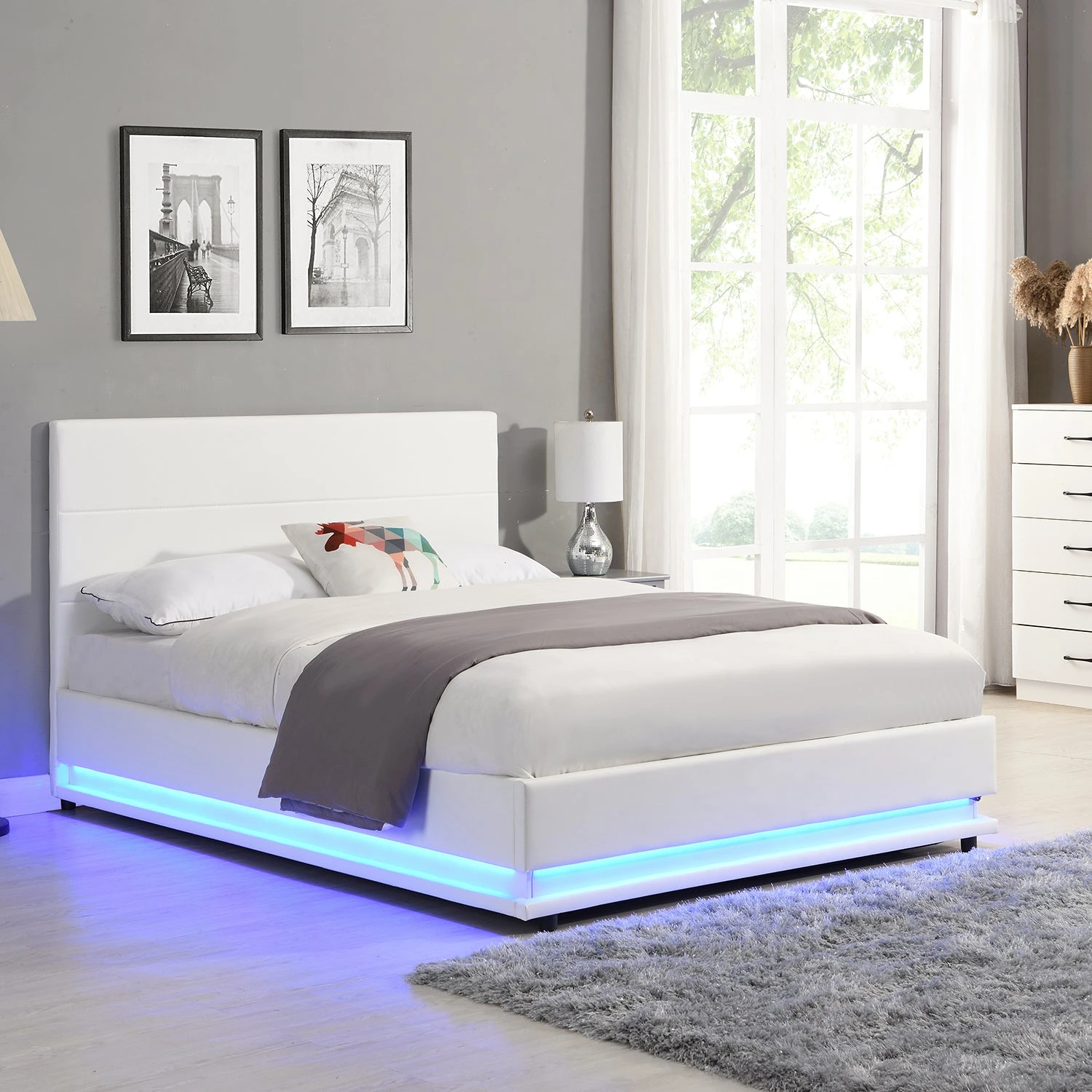 Buxton Faux Leather End Opening Ottoman Storage Bed Frame With Muti-colour LED Light Strip (White PU) 1 Buxton Faux Leather End Opening Ottoman Storage Bed Frame With Muti-colour LED Light Strip (White PU)