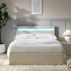 Pimlico End Opening Ottoman Storage Bed Frame With Multi-colour LED Headboard (Beige Fabric) 15 Pimlico End Opening Ottoman Storage Bed Frame With Multi-colour LED Headboard (Beige Fabric) -Daals Store JAH 05 BEIGEFAB scene2