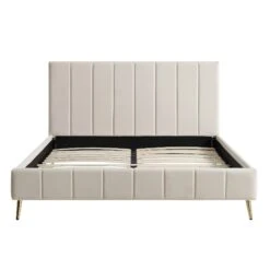 Sylvie Velvet Upholstered Bed Frame With Golden Chrome Legs, Champagne Velvet -Daals Store JAH 06 CHAMPVEL WB1