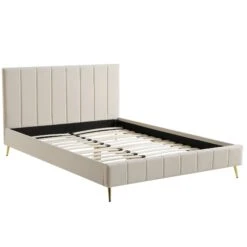 Sylvie Velvet Upholstered Bed Frame With Golden Chrome Legs, Champagne Velvet -Daals Store JAH 06 CHAMPVEL WB3