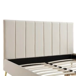 Sylvie Velvet Upholstered Bed Frame With Golden Chrome Legs, Champagne Velvet -Daals Store JAH 06 CHAMPVEL detail1