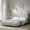Sylvie Velvet Upholstered Bed Frame With Golden Chrome Legs, Champagne Velvet -Daals Store JAH 06 CHAMPVEL main