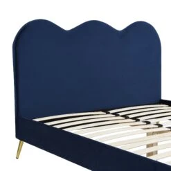 Gidea Velvet Upholstered Bed Frame With Scalloped Headboard & Golden Chrome Legs -Daals Store JAH 07 NAVYVEL detail1