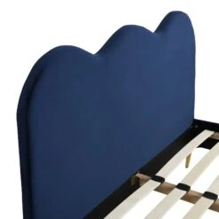 Gidea Velvet Upholstered Bed Frame With Scalloped Headboard & Golden Chrome Legs -Daals Store JAH 07 NAVYVEL detail2