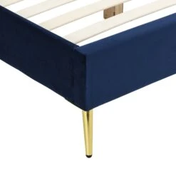 Gidea Velvet Upholstered Bed Frame With Scalloped Headboard & Golden Chrome Legs -Daals Store JAH 07 NAVYVEL detail3