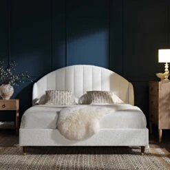 Eleanor White Boucle Upholstered Bed Frame With Domed Headboard 14 Eleanor White Boucle Upholstered Bed Frame With Domed Headboard -Daals Store JAH 08 ECRU BOU scene1