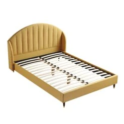 Eleanor Sunflower Yellow Fabric Upholstered Bed Frame With Domed Headboard -Daals Store JAH 08 SUN FAB WB3
