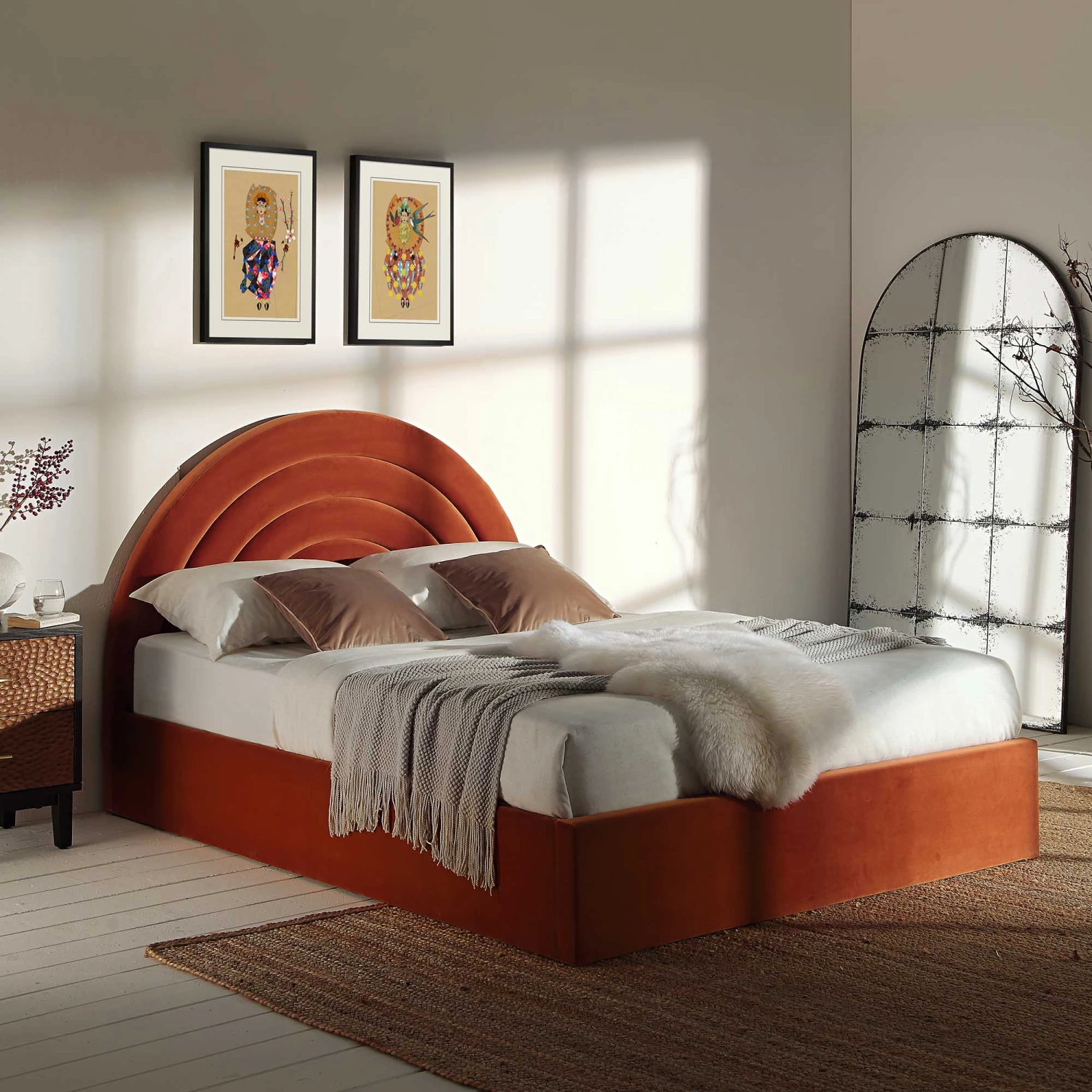 Archer Rust Velvet Ottoman Storage Bed 1 Archer Rust Velvet Ottoman Storage Bed
