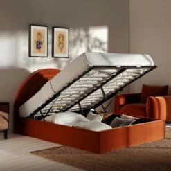 Archer Rust Velvet Ottoman Storage Bed 16 Archer Rust Velvet Ottoman Storage Bed -Daals Store JAH 09 RUSTVEL scene2