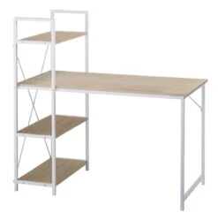 4-Tier Shelves Computer Workstation Desk, Natural Colour 10 4-Tier Shelves Computer Workstation Desk, Natural Colour -Daals Store JD611 NAT WB2