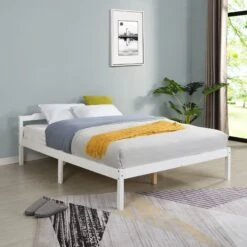 Curran Solid Wood Bed Frame In White UK Sizes -Daals Store JIN 05 WHITE D main