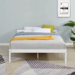 Curran Solid Wood Bed Frame In White UK Sizes -Daals Store JIN 05 WHITE D scene1