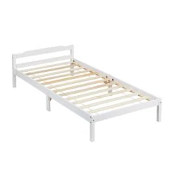 Curran Solid Wood Bed Frame In White UK Sizes -Daals Store JIN 05 WHITE S WB1