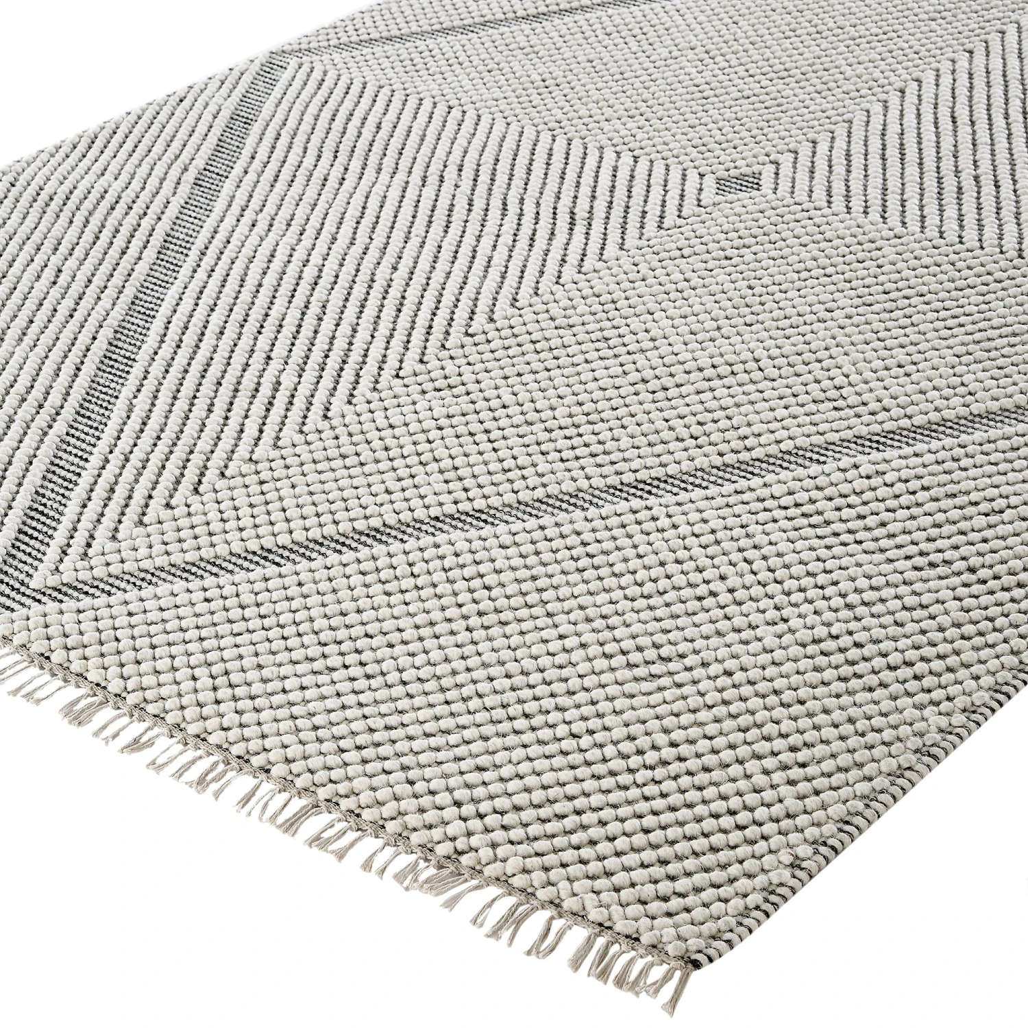 Avanti Handwoven Salt And Pepper Diamond Bobble Wool Rug 4 Avanti Handwoven Salt And Pepper Diamond Bobble Wool Rug - Image 4