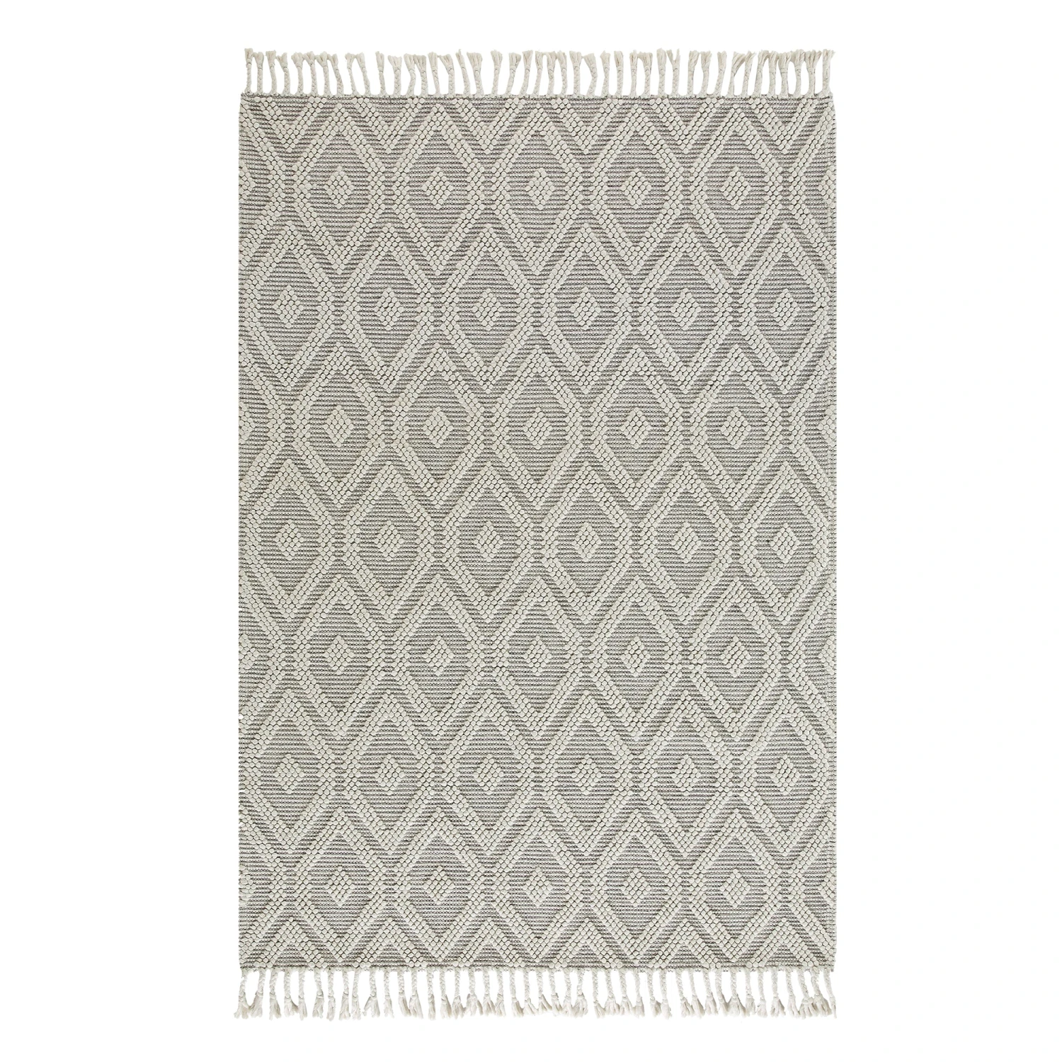 Avanti Handwoven Light Grey And Cream Diamond Bobble Wool Rug 1 Avanti Handwoven Light Grey And Cream Diamond Bobble Wool Rug