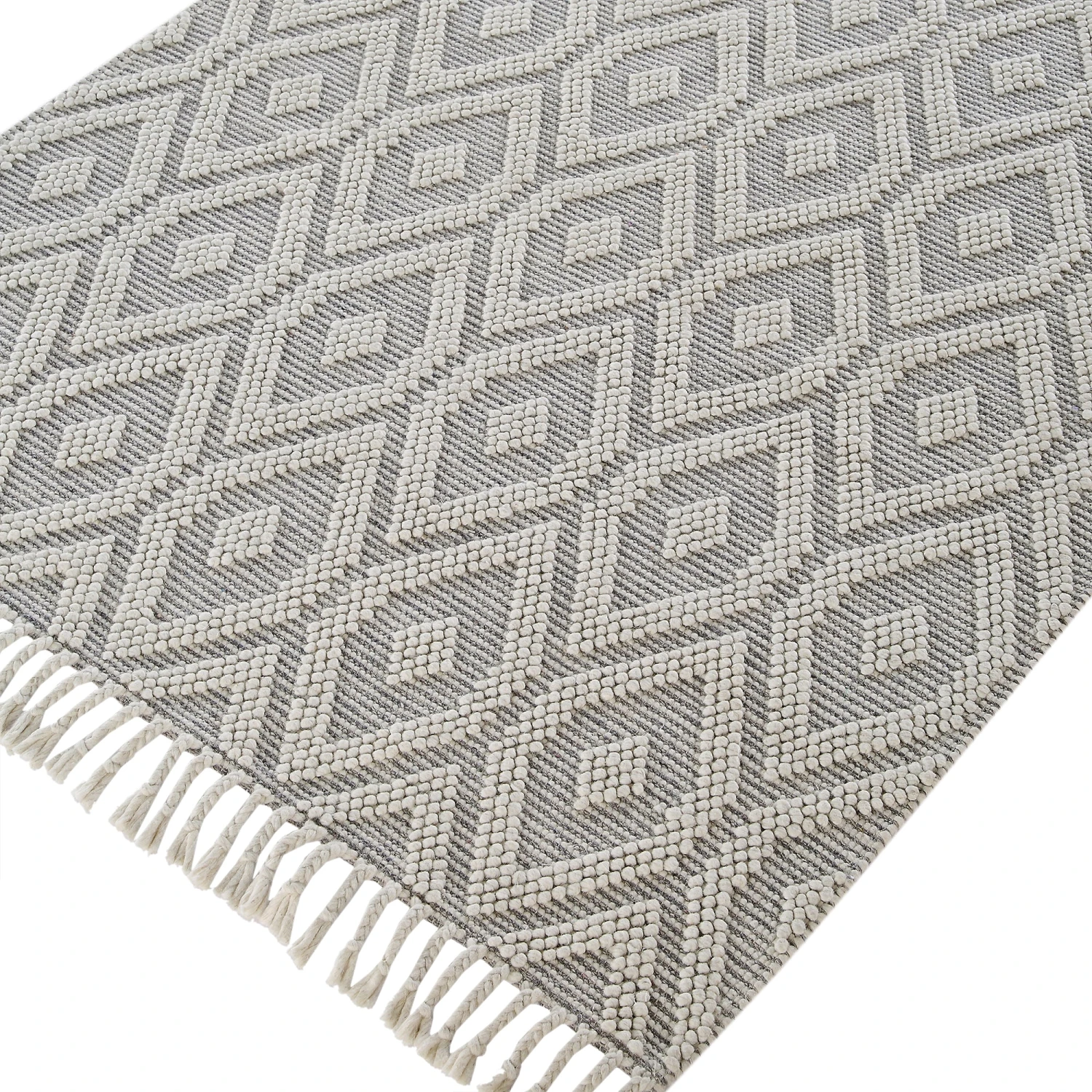 Avanti Handwoven Light Grey And Cream Diamond Bobble Wool Rug 5 Avanti Handwoven Light Grey And Cream Diamond Bobble Wool Rug - Image 5