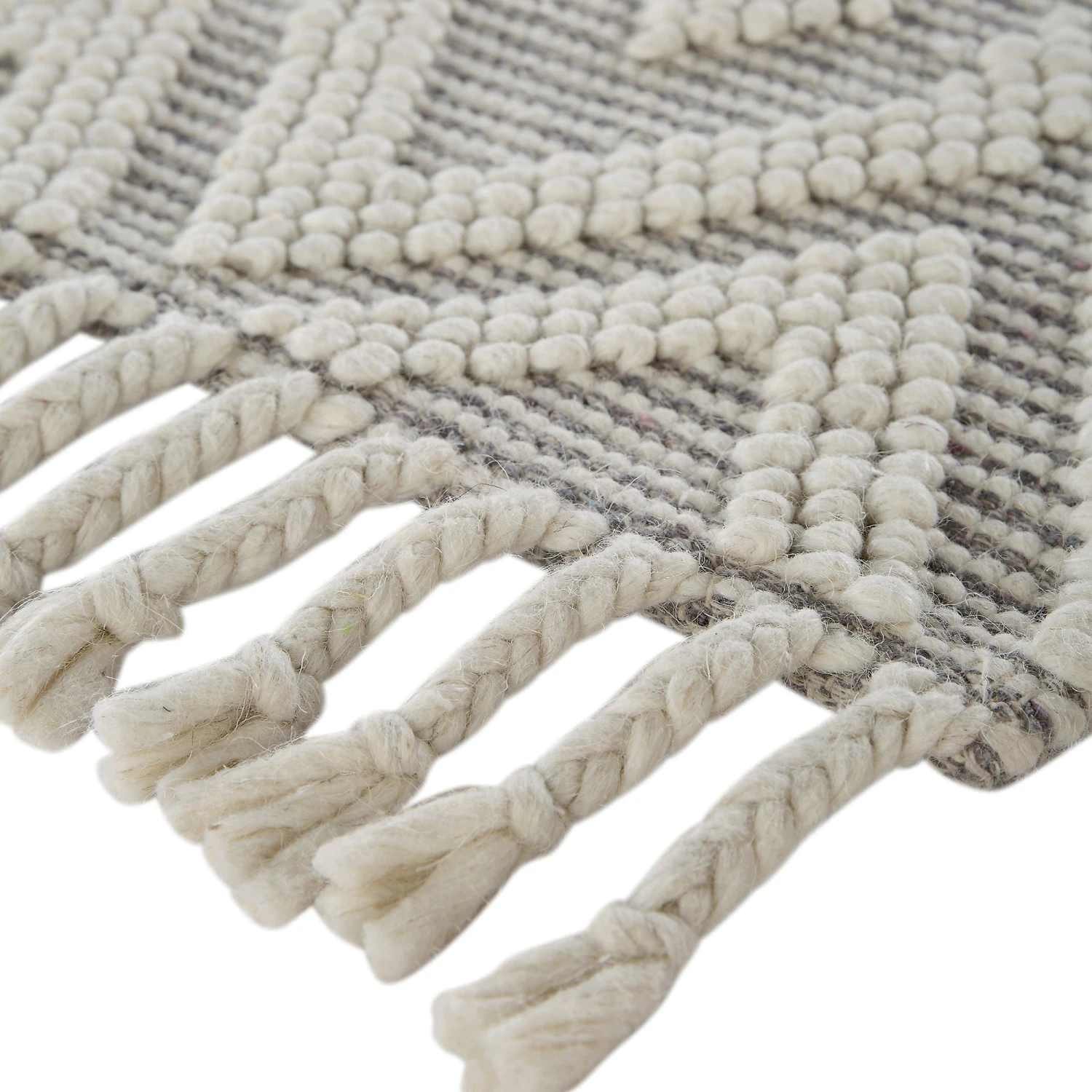 Avanti Handwoven Light Grey And Cream Diamond Bobble Wool Rug 9 Avanti Handwoven Light Grey And Cream Diamond Bobble Wool Rug - Image 9