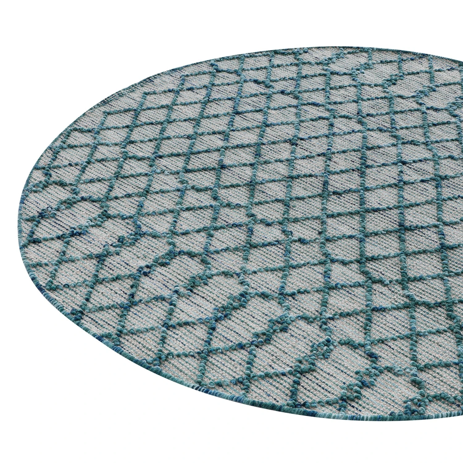 Avanti Handwoven Aquamarine Bobble Wool Round Rug 2 Avanti Handwoven Aquamarine Bobble Wool Round Rug - Image 2