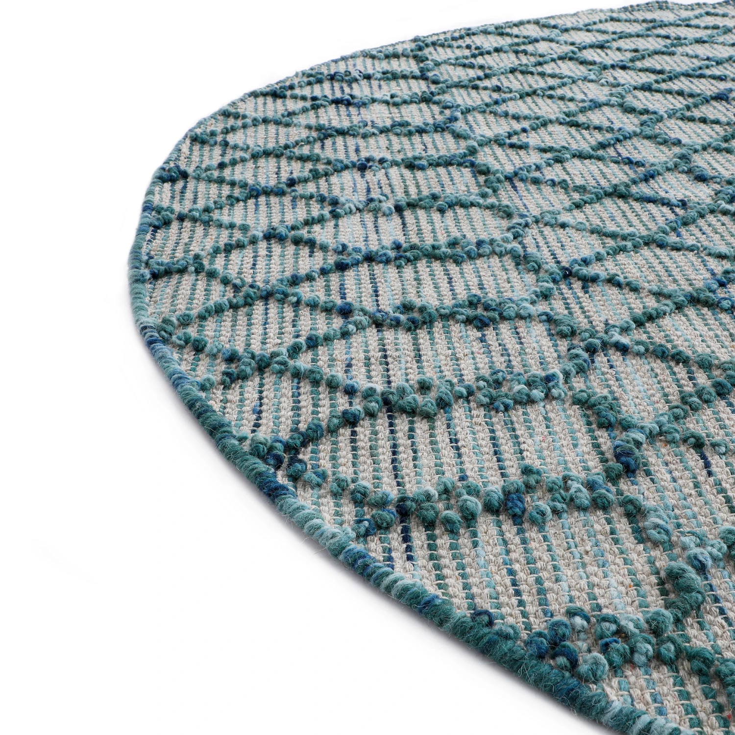 Avanti Handwoven Aquamarine Bobble Wool Round Rug 4 Avanti Handwoven Aquamarine Bobble Wool Round Rug - Image 4