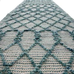 Avanti Handwoven Aquamarine Geometric Bobble Wool Runner Rug - 300x66cm -Daals Store KI AVANTI RUG RUNNER BL detail2