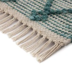 Avanti Handwoven Aquamarine Geometric Bobble Wool Runner Rug - 300x66cm -Daals Store KI AVANTI RUG RUNNER BL detail3
