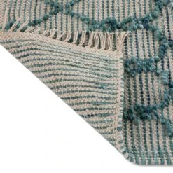 Avanti Handwoven Aquamarine Geometric Bobble Wool Runner Rug - 300x66cm -Daals Store KI AVANTI RUG RUNNER BL detail5