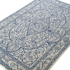 Eden Blue Leaf Traditional Hand Tufted Wool Rug -Daals Store KI EDEN RUG detail1