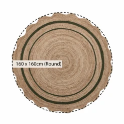 Evie Hand-Braided Jute Scallop Round Rug – Natural with Green Double Border 160cm -Daals Store KI EVIE RUG GREEN ROUND CHART