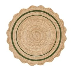 Evie Hand Braided Jute Scallop Green Round Rug