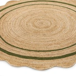 Evie Hand-Braided Jute Scallop Round Rug – Natural with Green Double Border 160cm -Daals Store KI EVIE RUG GREEN ROUND detail1