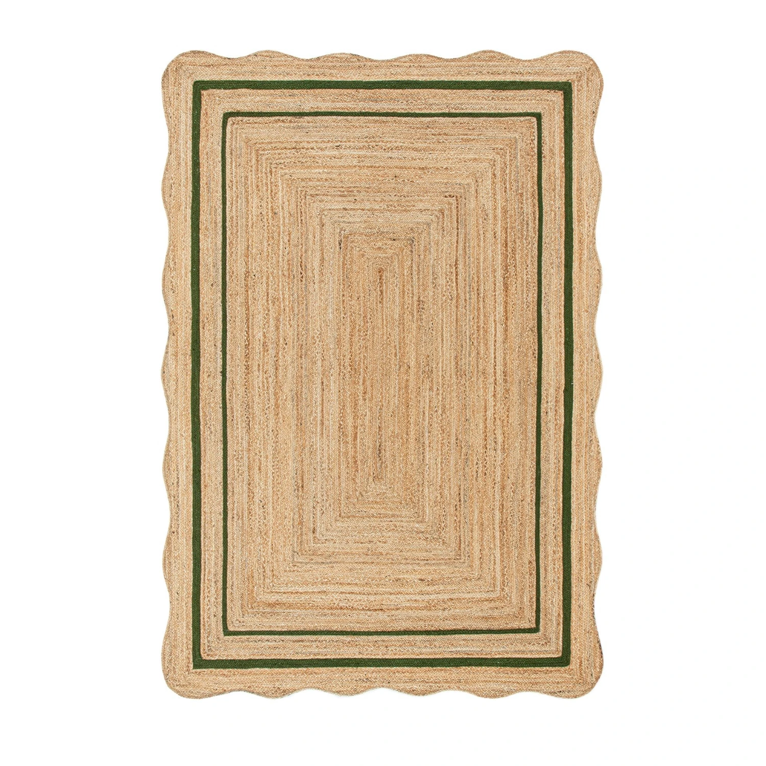Evie Hand Braided Jute Scallop Green Border Rectangular Rug 1 Evie Hand Braided Jute Scallop Green Border Rectangular Rug