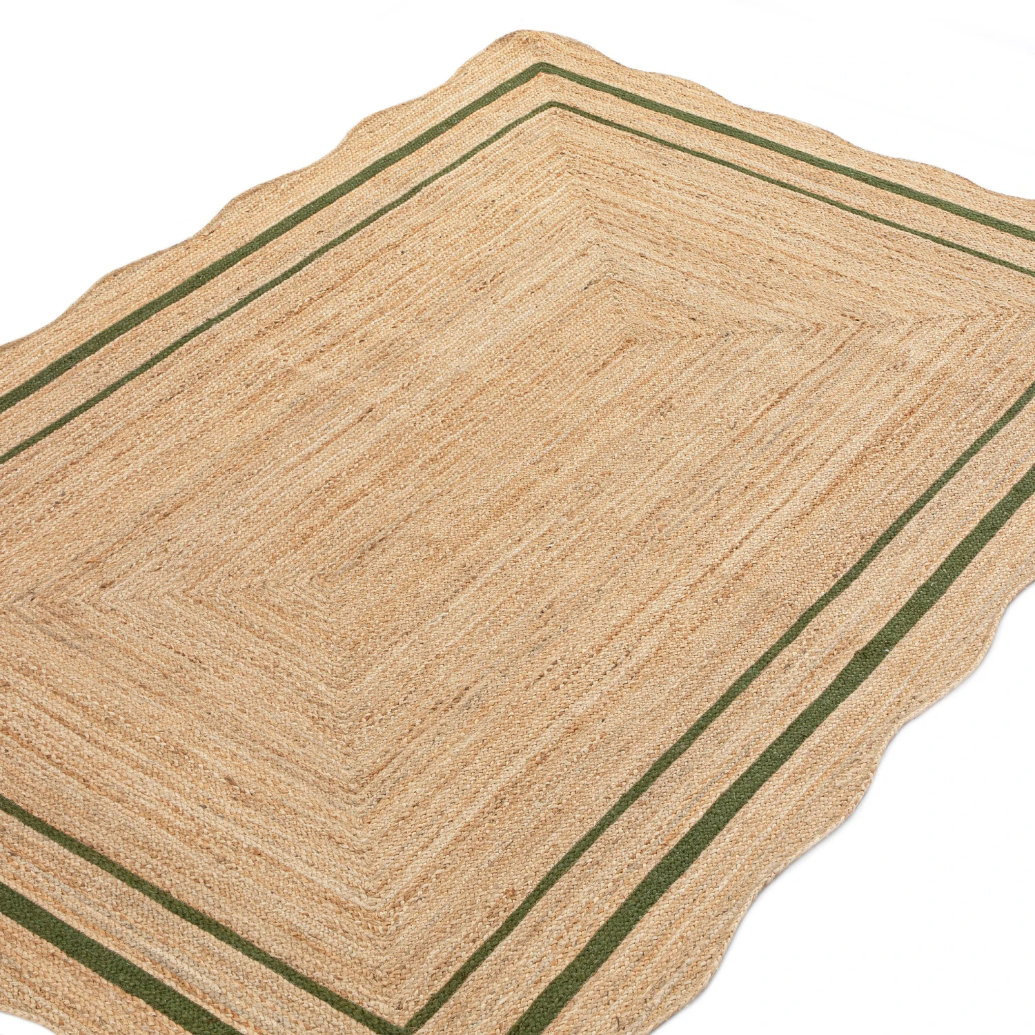 Evie Hand Braided Jute Scallop Green Border Rectangular Rug 4 Evie Hand Braided Jute Scallop Green Border Rectangular Rug - Image 4