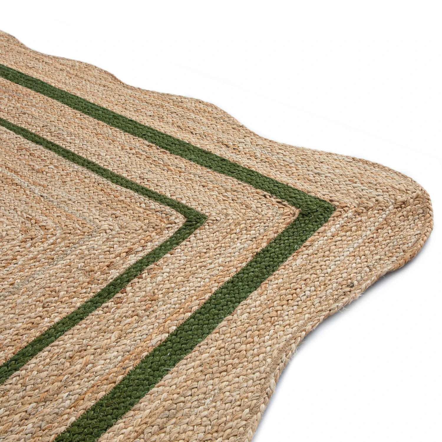 Evie Hand Braided Jute Scallop Green Border Rectangular Rug 6 Evie Hand Braided Jute Scallop Green Border Rectangular Rug - Image 6