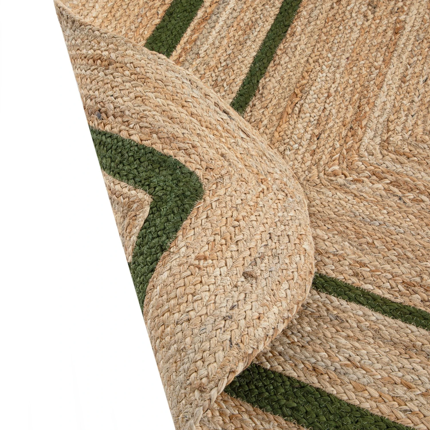 Evie Hand Braided Jute Scallop Green Border Rectangular Rug 9 Evie Hand Braided Jute Scallop Green Border Rectangular Rug - Image 9