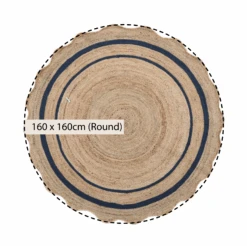 Evie Hand Braided Jute Scallop Navy Blue Round Rug -Daals Store KI EVIE RUG NAVY ROUND CHART
