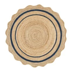 Evie Hand Braided Jute Scallop Navy Blue Round Rug