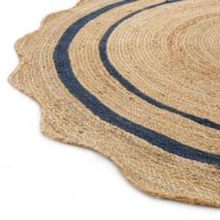 Evie Hand Braided Jute Scallop Navy Blue Round Rug -Daals Store KI EVIE RUG NAVY ROUND detail2