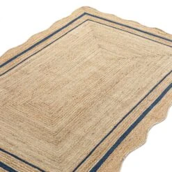 Evie Hand Braided Jute Scallop Navy Blue Border Rectangular Rug 10 Evie Hand Braided Jute Scallop Navy Blue Border Rectangular Rug -Daals Store KI EVIE RUG NAVY detail1
