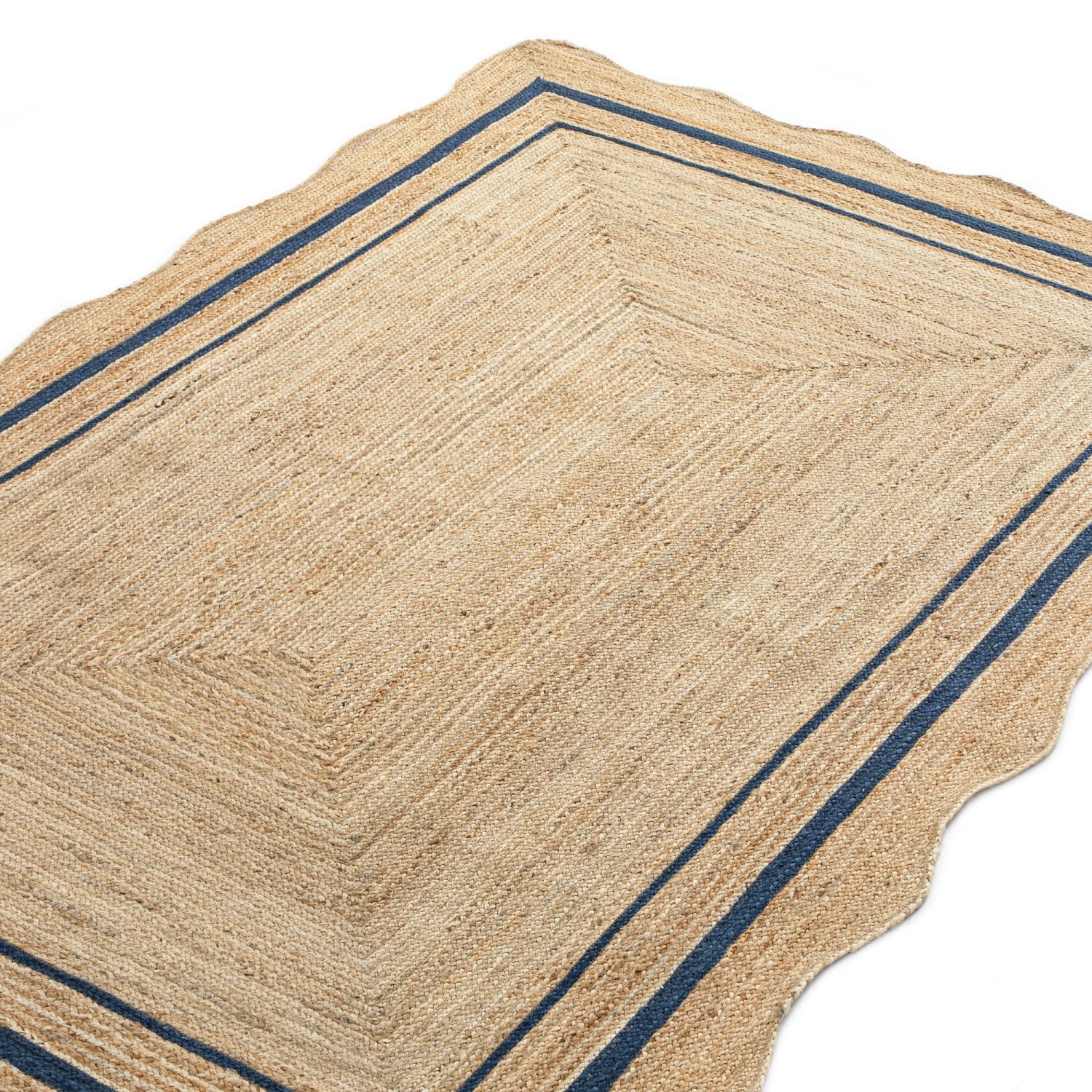 Evie Hand Braided Jute Scallop Navy Blue Border Rectangular Rug 3 Evie Hand Braided Jute Scallop Navy Blue Border Rectangular Rug - Image 3